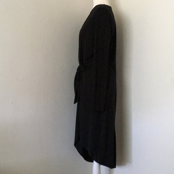Zara tie front asymmetrical midi slit dress LBD slinky knit stretch size L - Picture 6 of 8